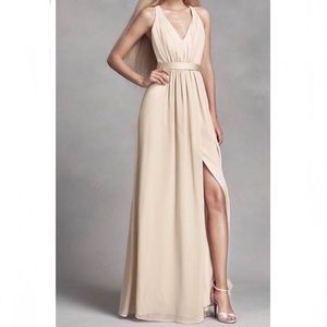 White x Vera Wang Chiffon Low Crisscross Back Slit Leg Maxi Dress Size 2
